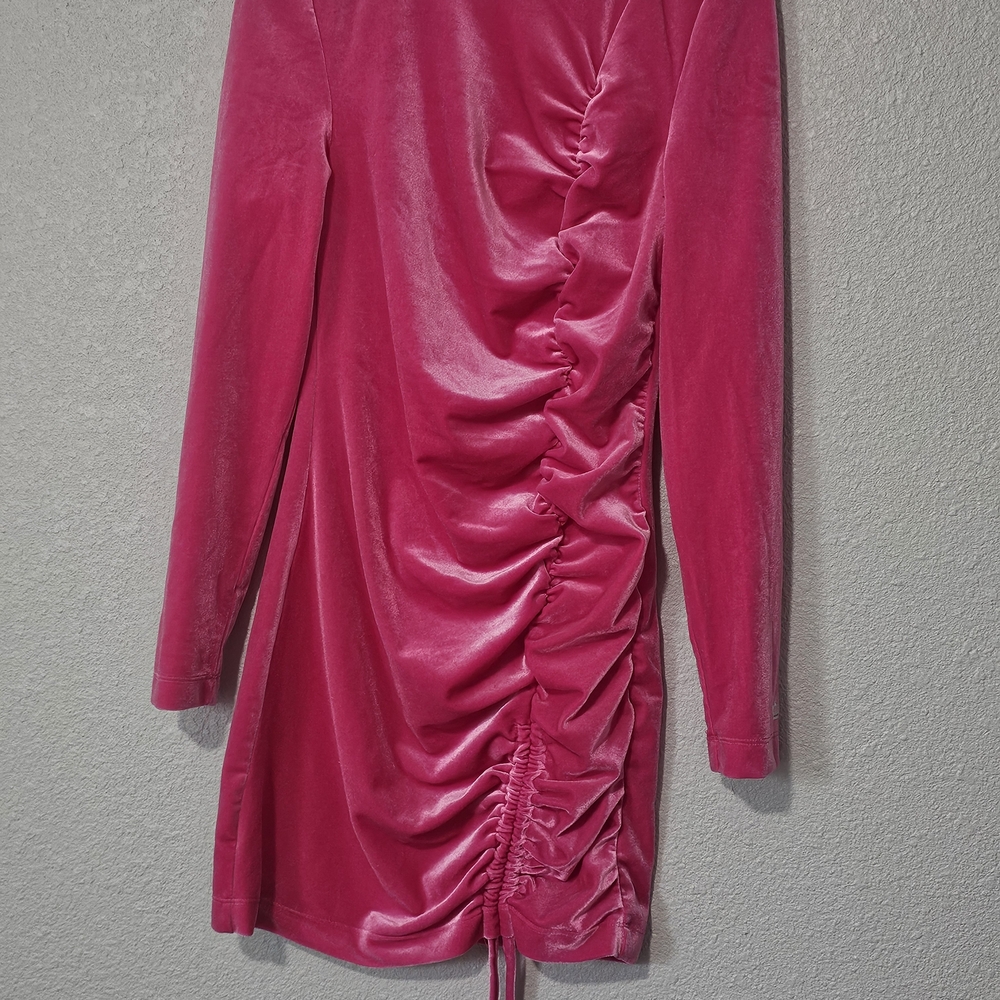 Juicy Couture Hot Pink Velvet Ruched Long-Sleeve Dress